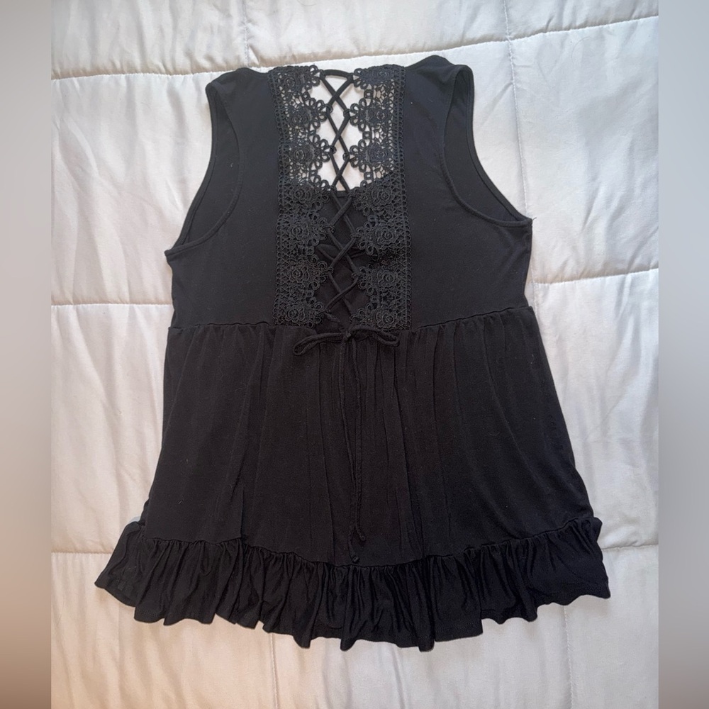 Cato Black Lace Back Tank Top Size Large - Picture 2 of 4